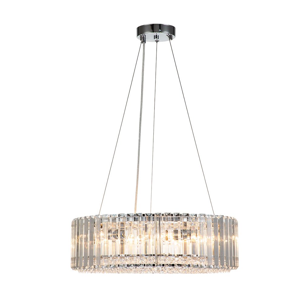 Suspension à six lumières avec cristaux facettés et cadre en métal pour salles à manger, entrées et espaces de vie – Hauteur réglable, culot E14, ver