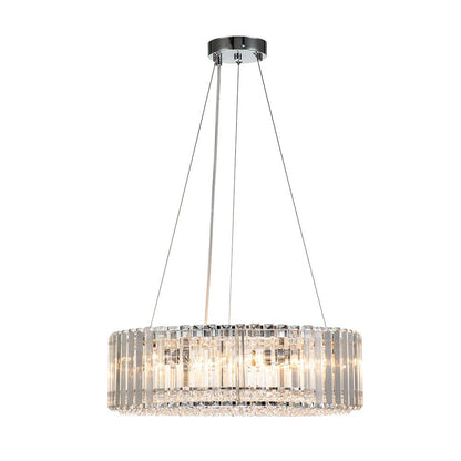 Suspension à six lumières avec cristaux facettés et cadre en métal pour salles à manger, entrées et espaces de vie – Hauteur réglable, culot E14, ver
