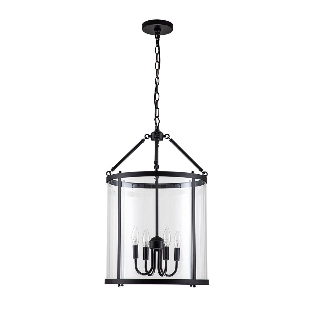 Glass Lantern Pendant Light 18-Inch Cylinder 4-Bulb Fixture Adjustable Chain Dining Table Kitchen Island Foyer Hanging Lamp E14 Socket Dimma