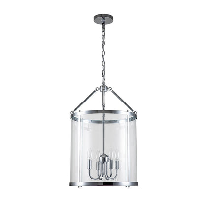 Glass Lantern Pendant Light 18-Inch Cylinder 4-Bulb Fixture Adjustable Chain Dining Table Kitchen Island Foyer Hanging Lamp E14 Socket Dimma