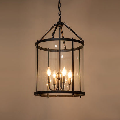 Glass Lantern Pendant Light 18-Inch Cylinder 4-Bulb Fixture Adjustable Chain Dining Table Kitchen Island Foyer Hanging Lamp E14 Socket Dimma
