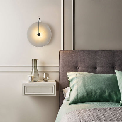 Modern Sconce Light with Circular Marble-Look Shade 5W LED Black & White for Bedrooms Hallways Living Rooms Mid-Century Accent Lighting