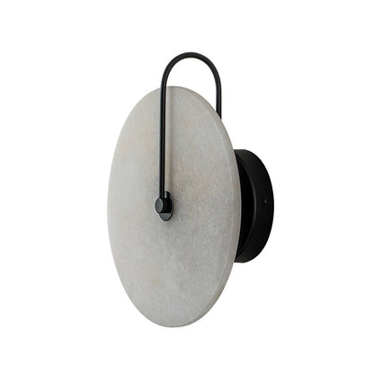 Modern Sconce Light with Circular Marble-Look Shade 5W LED Black & White for Bedrooms Hallways Living Rooms Mid-Century Accent Lighting