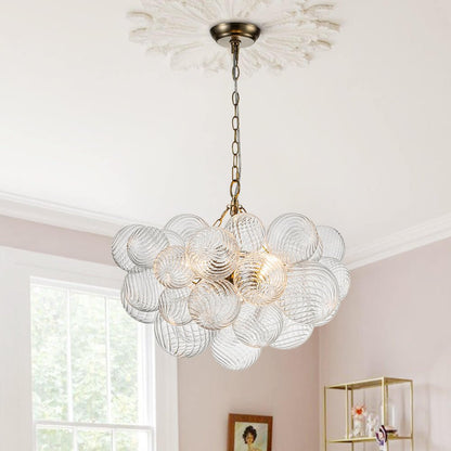 Multi-Globe Glass Chandelier Brass Finish Adjustable Height Ceiling Light for Dining Room Kitchen Island Modern Sphere Lighting Fixture 3 or