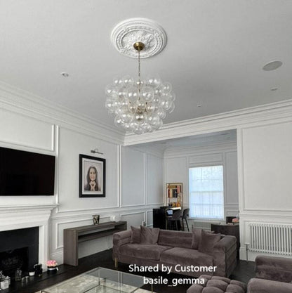 Multi-Globe Glass Chandelier Brass Finish Adjustable Height Ceiling Light for Dining Room Kitchen Island Modern Sphere Lighting Fixture 3 or