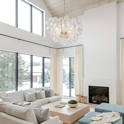 Multi-Globe Glass Chandelier Brass Finish Adjustable Height Ceiling Light for Dining Room Kitchen Island Modern Sphere Lighting Fixture 3 or
