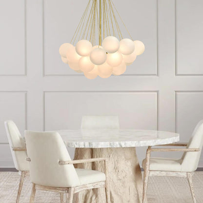 Multi-Sphere Glass Chandelier 31 in Width Adjustable Height for Dining Kitchen Living Room 3-Light Frosted Globe Cluster Overhead Fixture Di