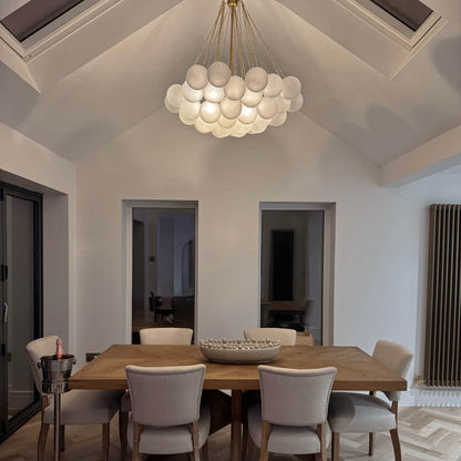 Multi-Sphere Glass Chandelier 31 in Width Adjustable Height for Dining Kitchen Living Room 3-Light Frosted Globe Cluster Overhead Fixture Di