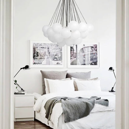 Multi-Sphere Glass Chandelier 31 in Width Adjustable Height for Dining Kitchen Living Room 3-Light Frosted Globe Cluster Overhead Fixture Di