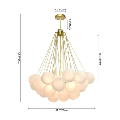 Multi-Sphere Glass Chandelier 31 in Width Adjustable Height for Dining Kitchen Living Room 3-Light Frosted Globe Cluster Overhead Fixture Di