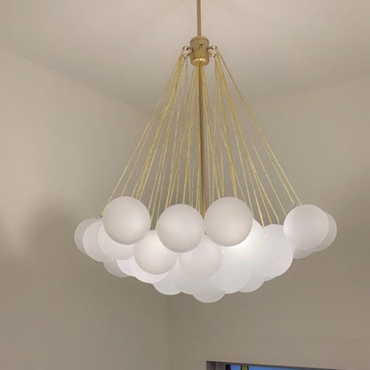 Multi-Sphere Glass Chandelier 31 in Width Adjustable Height for Dining Kitchen Living Room 3-Light Frosted Globe Cluster Overhead Fixture Di
