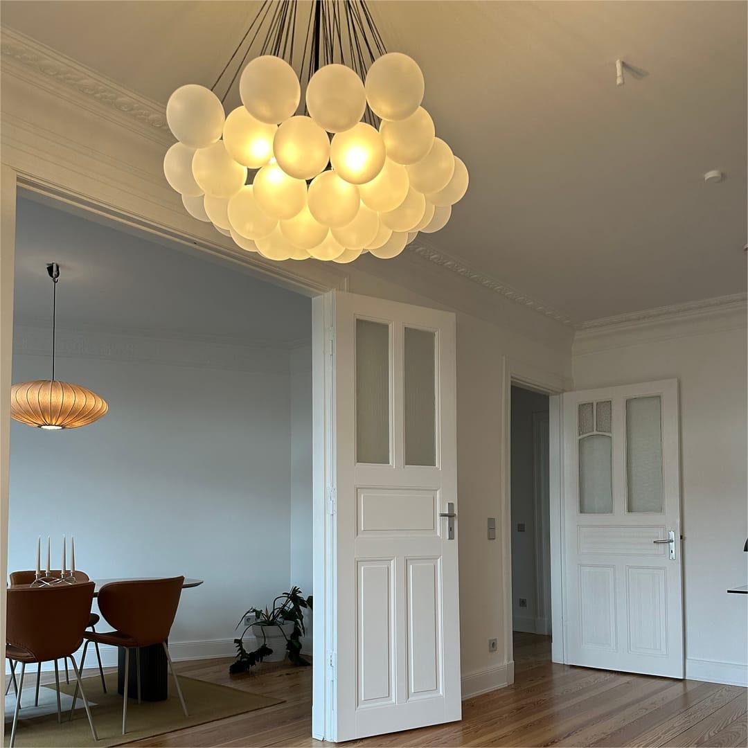 Multi-Sphere Glass Chandelier 31 in Width Adjustable Height for Dining Kitchen Living Room 3-Light Frosted Globe Cluster Overhead Fixture Di