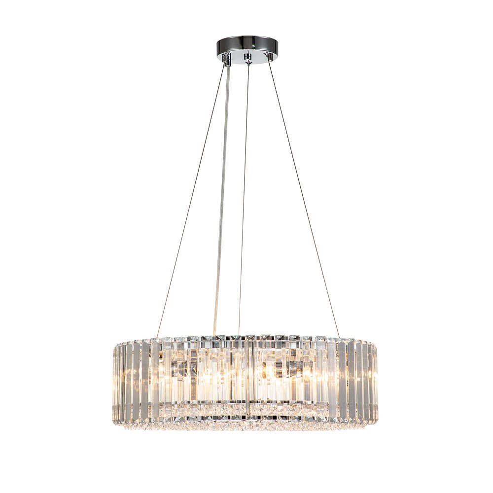 Round Chrome Fixture with Faceted Accents 20-Inch 6-Socket Adjustable Hanging Lamp for Foyer Dining Living Room Kitchen