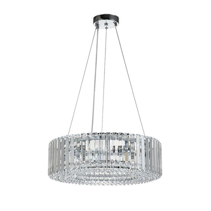 Round Chrome Fixture with Faceted Accents 20-Inch 6-Socket Adjustable Hanging Lamp for Foyer Dining Living Room Kitchen