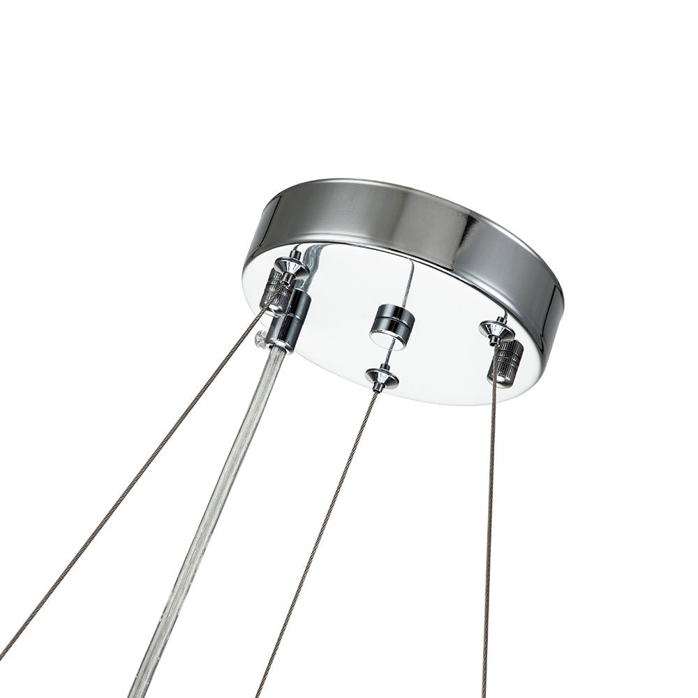 Round Chrome Fixture with Faceted Accents 20-Inch 6-Socket Adjustable Hanging Lamp for Foyer Dining Living Room Kitchen