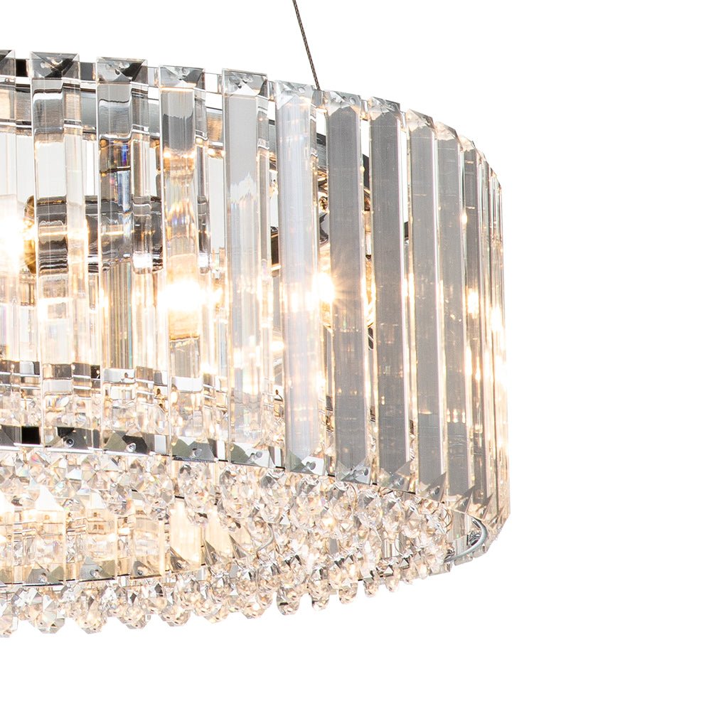 Round Chrome Fixture with Faceted Accents 20-Inch 6-Socket Adjustable Hanging Lamp for Foyer Dining Living Room Kitchen