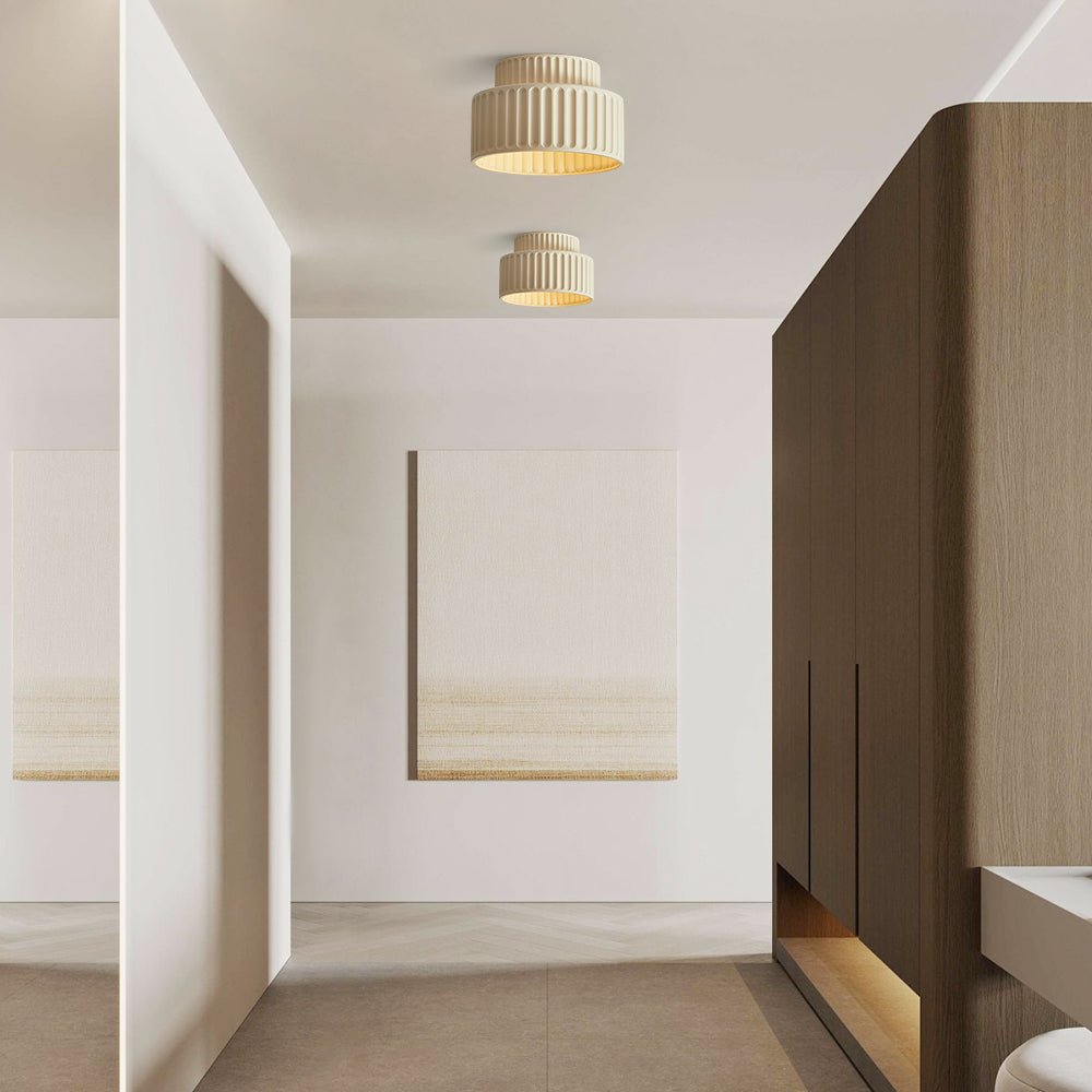 Plafonnier encastré à intensité variable pour chambre et salon, résine nervurée 9 pouces, éclairage ambiant doux d'inspiration scandinave et japonaise, taille L