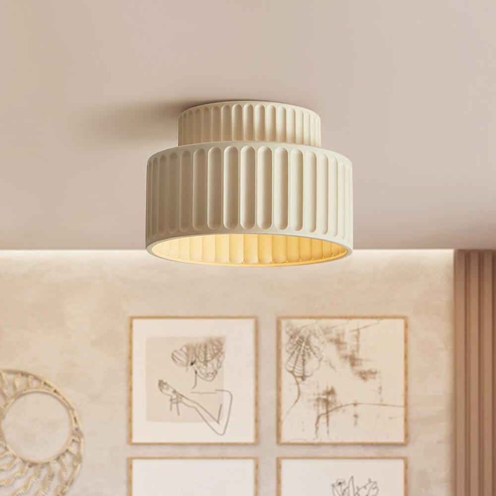 Plafonnier encastré à intensité variable pour chambre et salon, résine nervurée 9 pouces, éclairage ambiant doux d'inspiration scandinave et japonaise, taille L