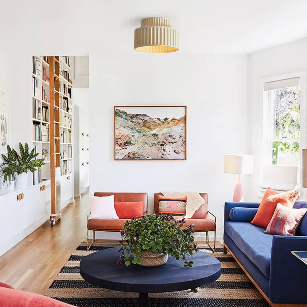 Plafonnier encastré à intensité variable pour chambre et salon, résine nervurée 9 pouces, éclairage ambiant doux d'inspiration scandinave et japonaise, taille L