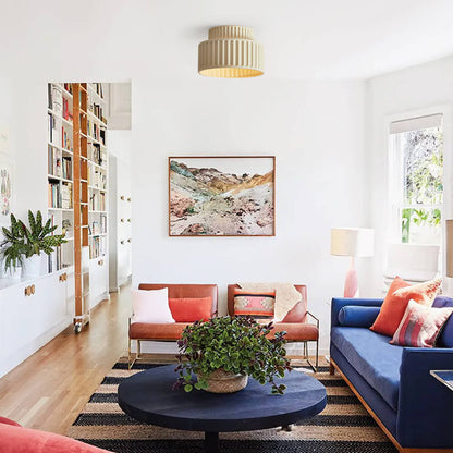 Plafonnier encastré à intensité variable pour chambre et salon, résine nervurée 9 pouces, éclairage ambiant doux d'inspiration scandinave et japonaise, taille L