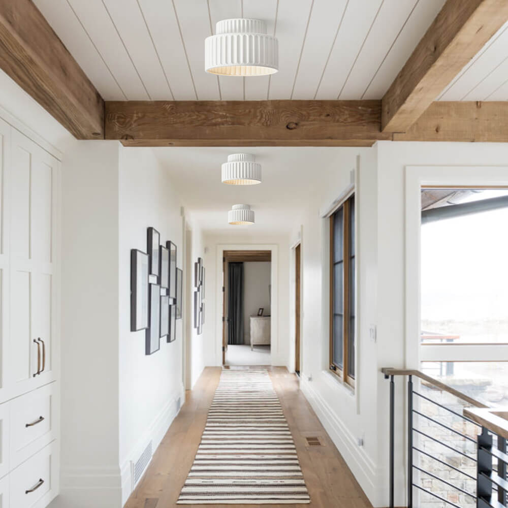 Plafonnier encastré à intensité variable pour chambre et salon, résine nervurée 9 pouces, éclairage ambiant doux d'inspiration scandinave et japonaise, taille L