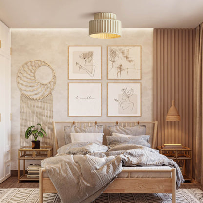 Plafonnier encastré à intensité variable pour chambre et salon, résine nervurée 9 pouces, éclairage ambiant doux d'inspiration scandinave et japonaise, taille L