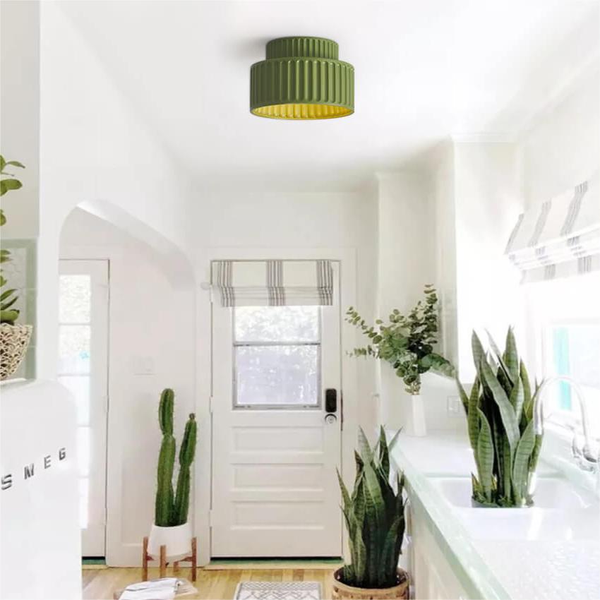 Plafonnier encastré à intensité variable pour chambre et salon, résine nervurée 9 pouces, éclairage ambiant doux d'inspiration scandinave et japonaise, taille L