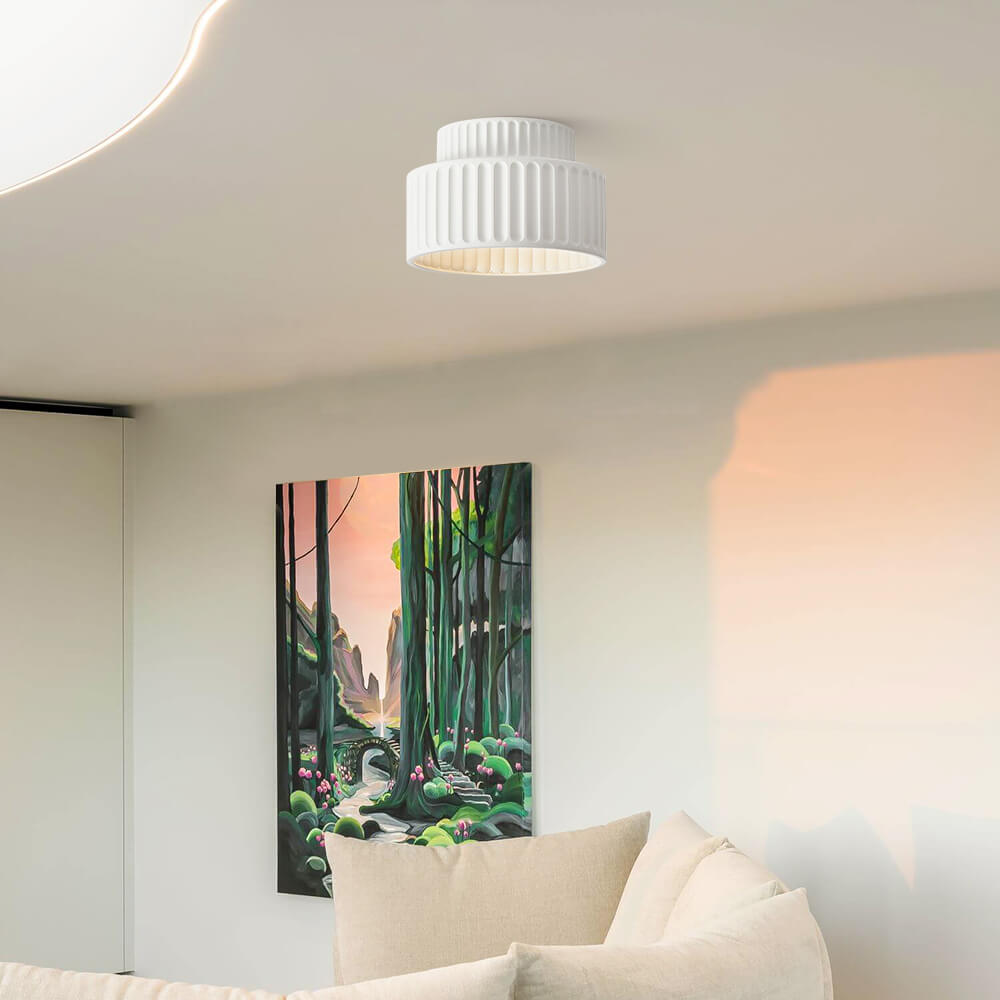 Plafonnier encastré à intensité variable pour chambre et salon, résine nervurée 9 pouces, éclairage ambiant doux d'inspiration scandinave et japonaise, taille L