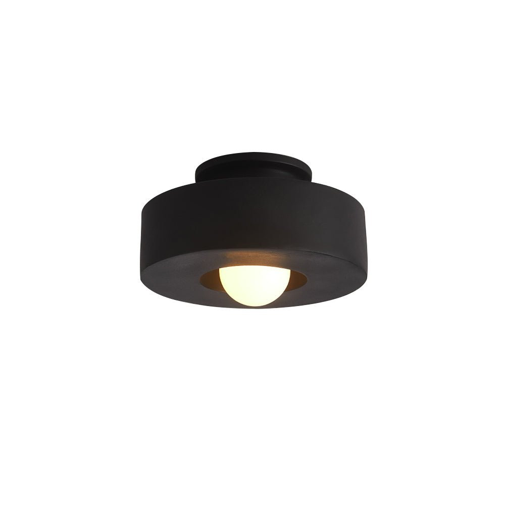 Flush Mount Drum Fixture 12-Inch Resin Shade Adjustable Brightness for Bedroom Den Hallway Low Profile 6-Inch Height Minimalist Japanese Sty