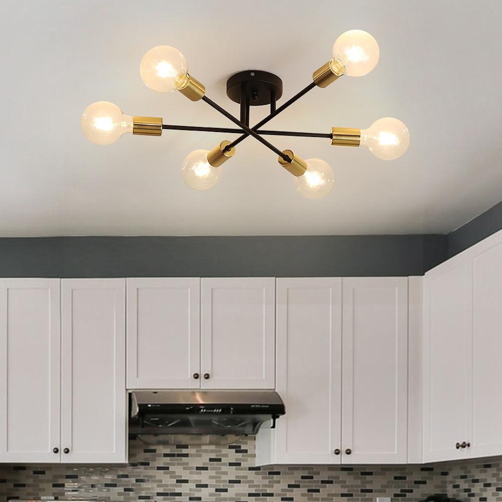 24-Inch Starburst Semi-Flush Ceiling Light with 6 Arms for Low Ceilings | Metallic Finish | Hardwired Dining Room & Kitchen Overhead Fixture