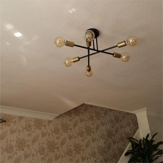 24-Inch Starburst Semi-Flush Ceiling Light with 6 Arms for Low Ceilings | Metallic Finish | Hardwired Dining Room & Kitchen Overhead Fixture