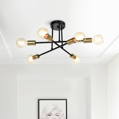 24-Inch Starburst Semi-Flush Ceiling Light with 6 Arms for Low Ceilings | Metallic Finish | Hardwired Dining Room & Kitchen Overhead Fixture