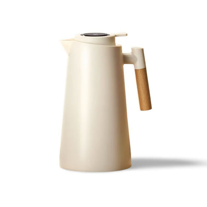 Insulated Glass Carafe 34 oz with Digital Temperature Display Wood Handle for Hot Coffee Tea Water