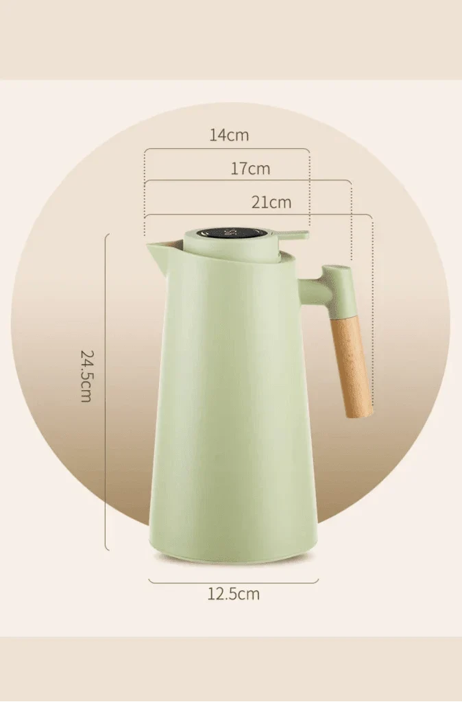 Insulated Glass Carafe 34 oz with Digital Temperature Display Wood Handle for Hot Coffee Tea Water
