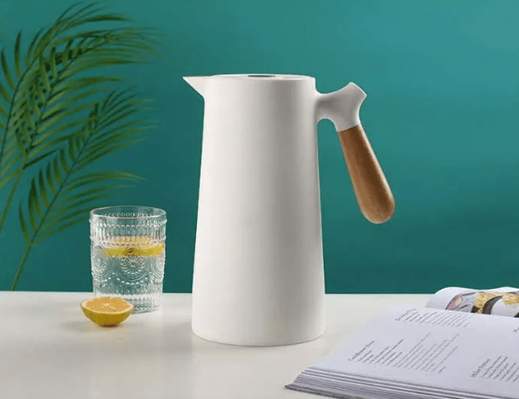 Insulated Glass Carafe with Wood Handle for Coffee Tea Water 34 oz Hot Cold Beverage Pitcher Vacuum Flask
