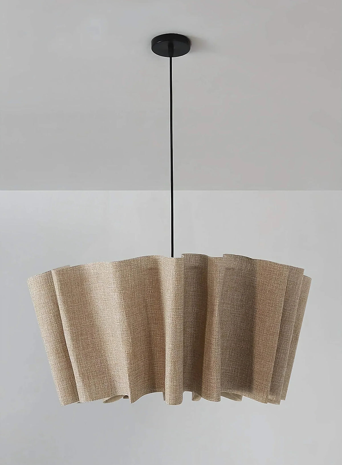 Suspension luminaire tambour en tissu 16 pouces blanc taupe, douille E27, éclairage contemporain pour salle à manger ou chambre, lampe de plafond suspendue, diffusion douce