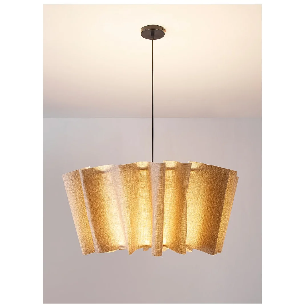 Suspension luminaire tambour en tissu 16 pouces blanc taupe, douille E27, éclairage contemporain pour salle à manger ou chambre, lampe de plafond suspendue, diffusion douce