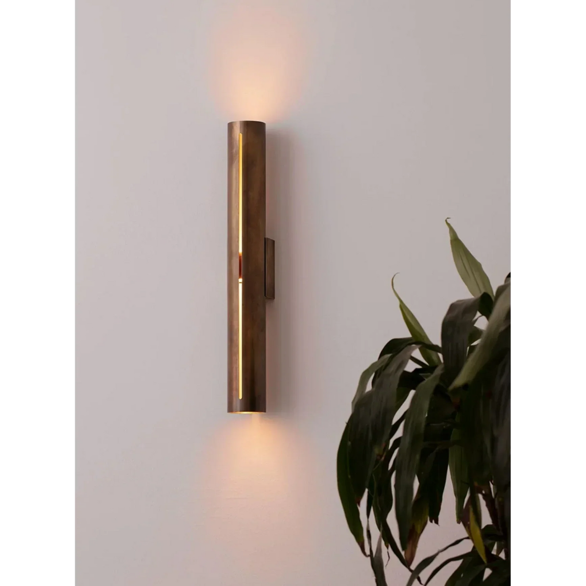 Copper Sconce Bronze Finish 14 in Vertical Slit Warm White Up Down Lighting for Hallways Bedrooms Contemporary Modern Indoor Metal Fixture