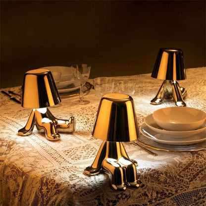 Rechargeable Touch Desk Lamp Gold Metal Cordless LED Reading Light for Nightstand Bedroom Study 7 Inch Sculptural Design Portable Task Light