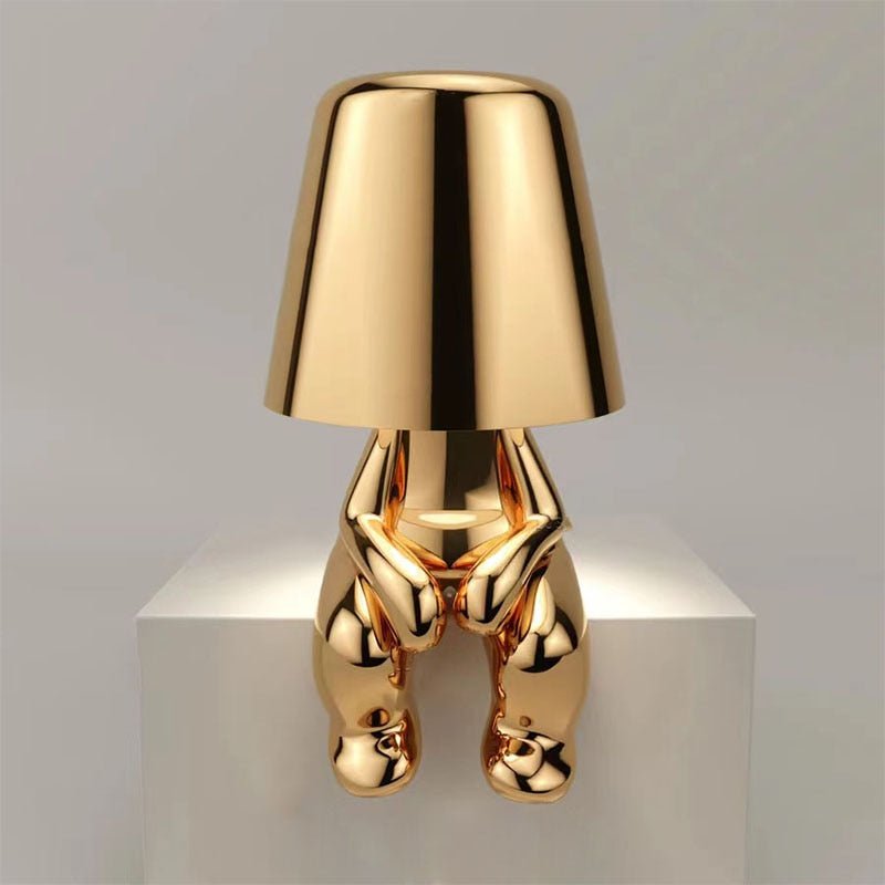 Sculptural Figure Desk Lamp USB Rechargeable LED Touch Control Gold Iron Adjustable for Office Study Reading Bedroom Nightstand Table Home D