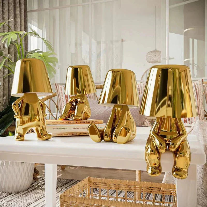 Rechargeable Touch Desk Lamp Gold Metal Cordless LED Reading Light for Nightstand Bedroom Study 7 Inch Sculptural Design Portable Task Light