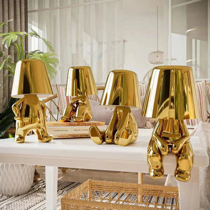 Rechargeable Touch Desk Lamp Gold Metal Cordless LED Reading Light for Nightstand Bedroom Study 7 Inch Sculptural Design Portable Task Light