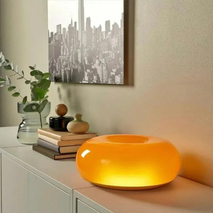 Touch-Activated LED Glass Sconce 10 in Round Orange Ambient Light for Bedroom Living Room Study Modern Energy-Efficient Decorative Fixture