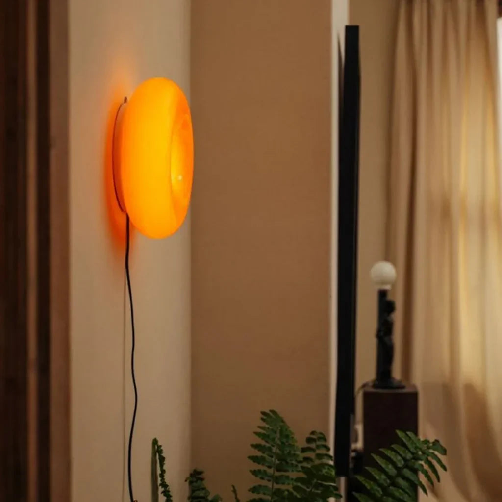 Touch-Activated LED Glass Sconce 10 in Round Orange Ambient Light for Bedroom Living Room Study Modern Energy-Efficient Decorative Fixture
