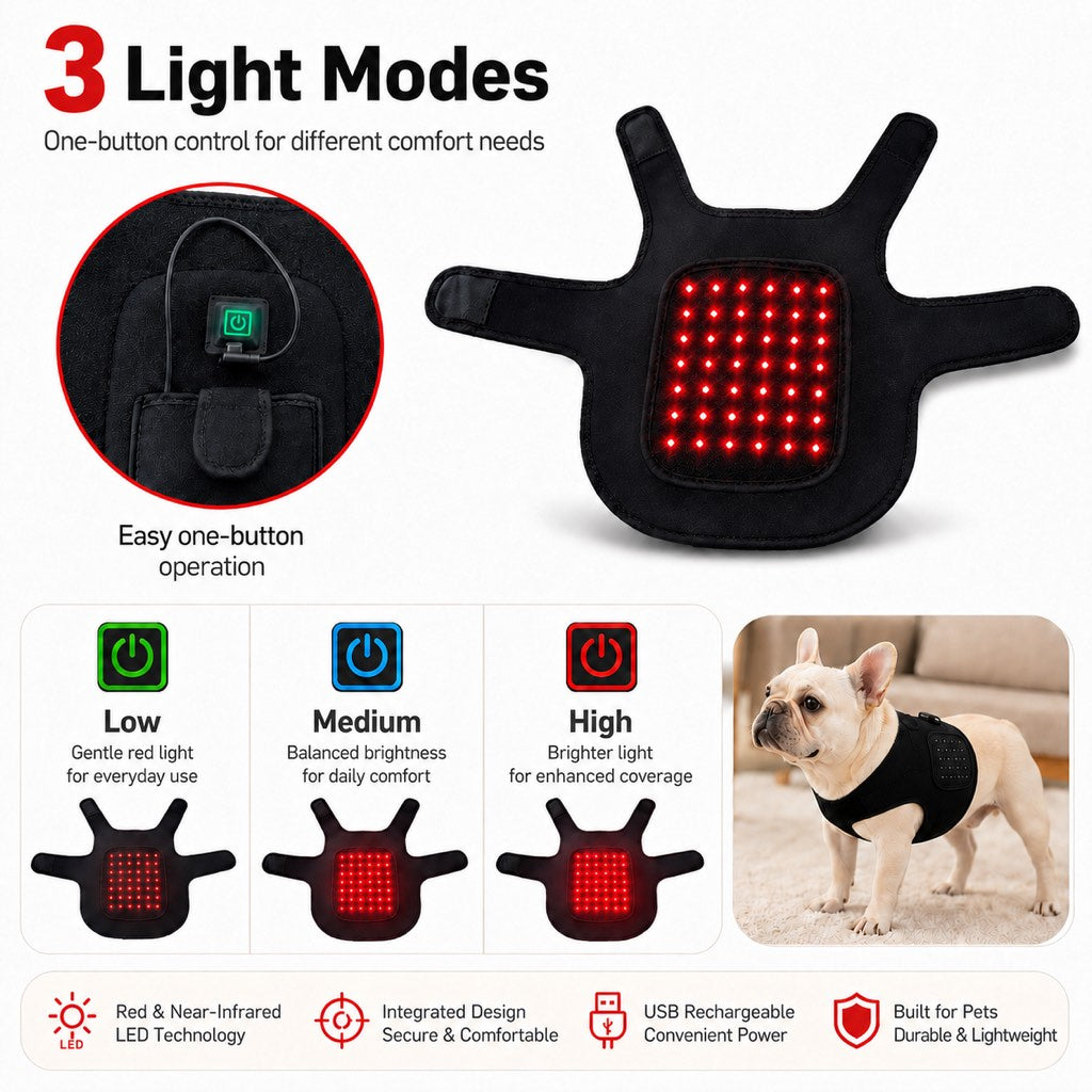 Ortekor FrenchieGlow Red Light Comfort Vest for French Bulldogs - USB-Powered or Built-In Battery At-Home Back, Belly & Hip Comfort After Walks, Stairs & Playtime
