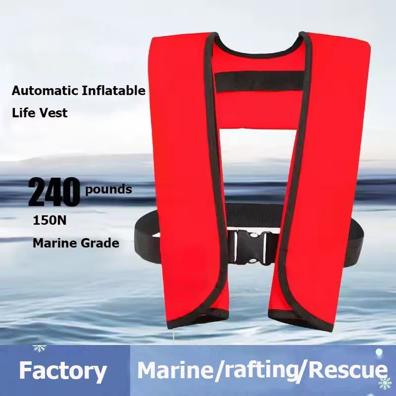 Auto-Inflate Life Vest – 150N Buoyancy, 3-5 Second Deployment, Adjustable Fit for Adults up to 330 lbs, SOLAS Reflective Strips, Neoprene