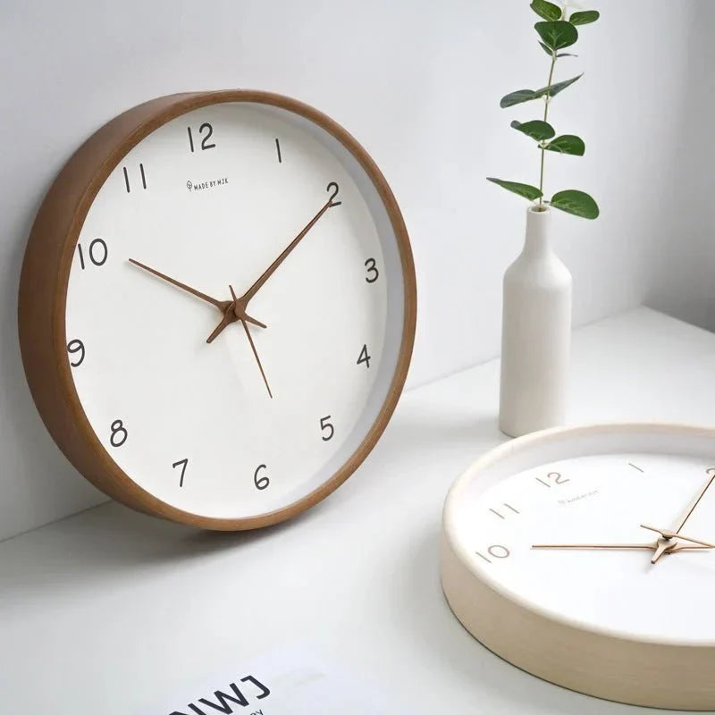 Natural Wood Round Analog Wall Clock – Silent Sweep Movement – Modern Minimalist Timepiece for Living Room, Bedroom, Kitchen, Office – 10