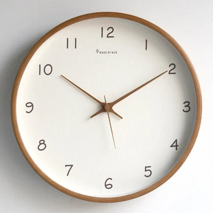 Natural Wood Round Analog Wall Clock – Silent Sweep Movement – Modern Minimalist Timepiece for Living Room, Bedroom, Kitchen, Office – 10