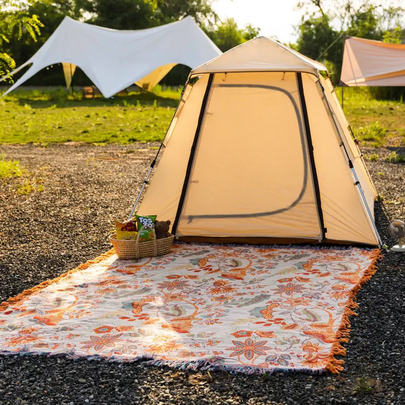 Cotton Throw Blanket with Tassels Floral Pattern Cream Orange Blue for Sofa Couch Bed Living Room Bedroom Bohemian Home Decor Lightweight