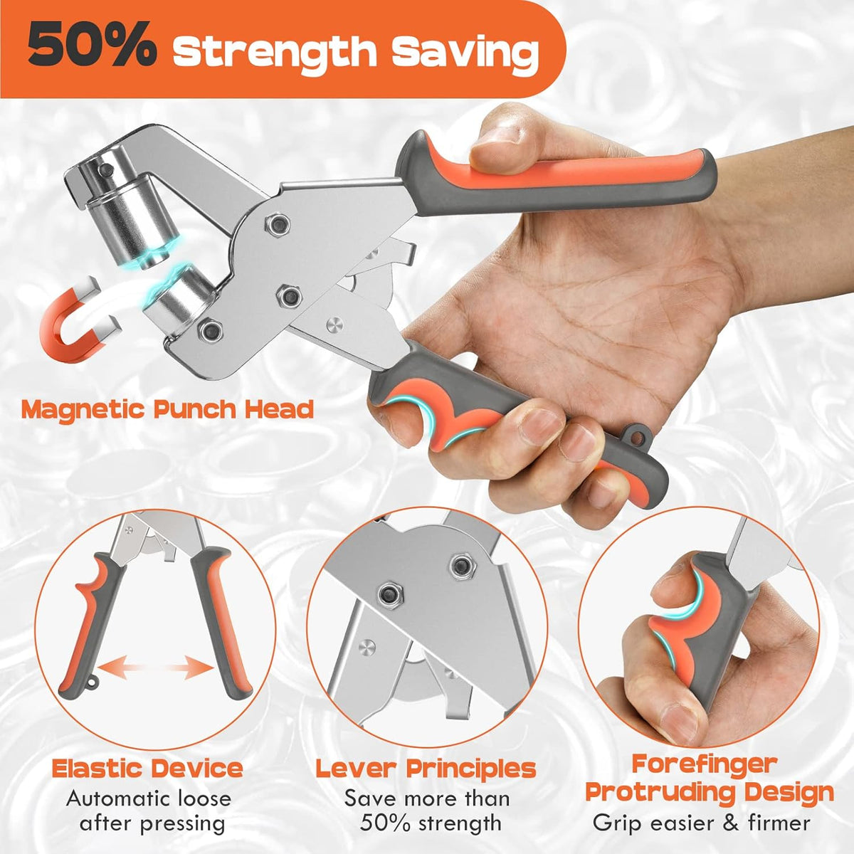 Grommet Tool with Double Leverage, Heavy Duty Grommet Kit, Leather Punch Tool for Vinyl and Fabric Projects